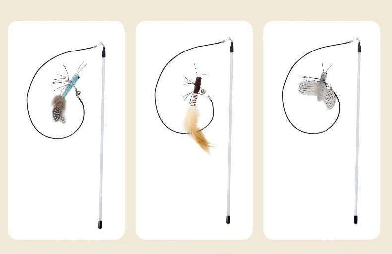 Luxury Cat Teasing Wand with Dragonfly Feather Head Handmade Insect Style Replacement Toy Interactive Play Pet Supplies