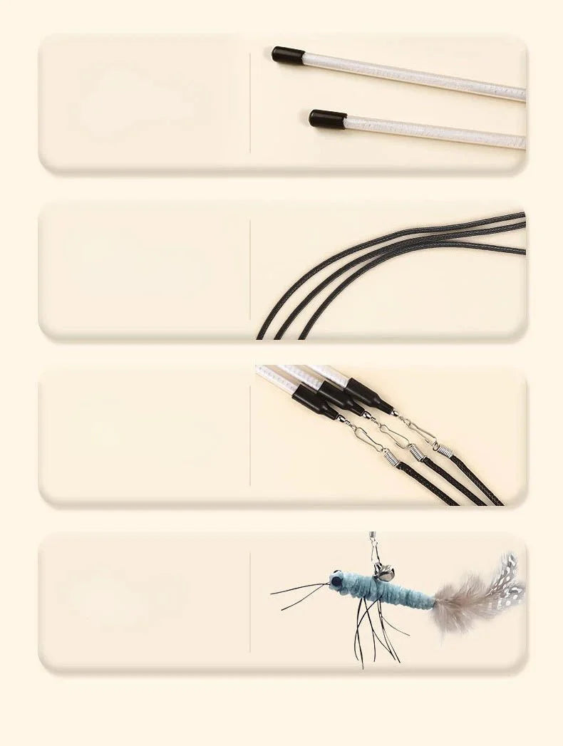 Luxury Cat Teasing Wand with Dragonfly Feather Head Handmade Insect Style Replacement Toy Interactive Play Pet Supplies