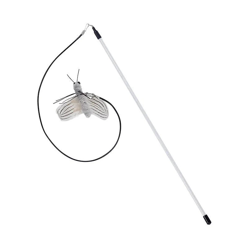Luxury Cat Teasing Wand with Dragonfly Feather Head Handmade Insect Style Replacement Toy Interactive Play Pet Supplies