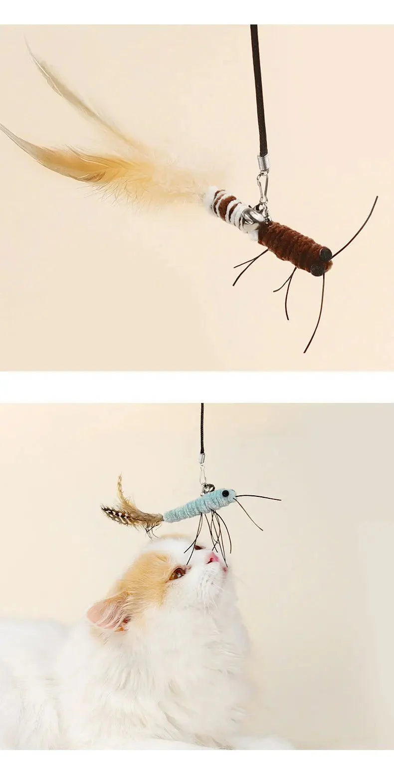 Luxury Cat Teasing Wand with Dragonfly Feather Head Handmade Insect Style Replacement Toy Interactive Play Pet Supplies