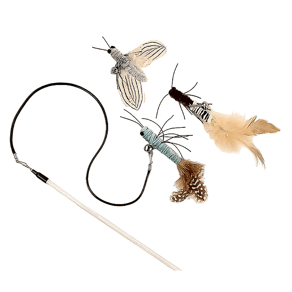 Luxury Cat Teasing Wand with Dragonfly Feather Head Handmade Insect Style Replacement Toy Interactive Play Pet Supplies