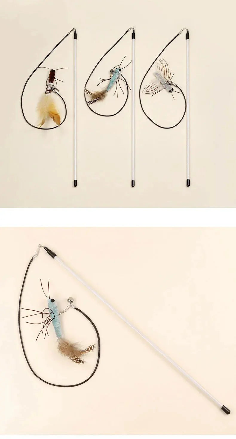 Luxury Cat Teasing Wand with Dragonfly Feather Head Handmade Insect Style Replacement Toy Interactive Play Pet Supplies