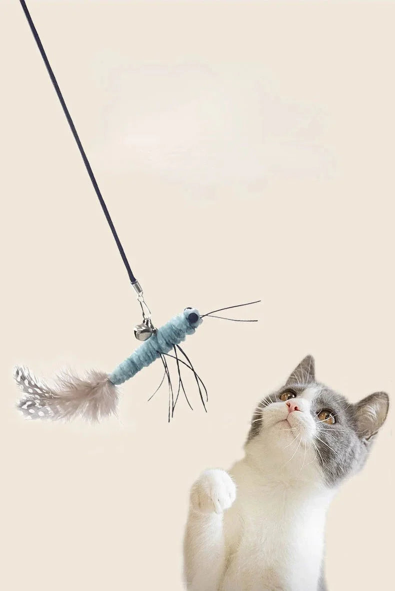 Luxury Cat Teasing Wand with Dragonfly Feather Head Handmade Insect Style Replacement Toy Interactive Play Pet Supplies