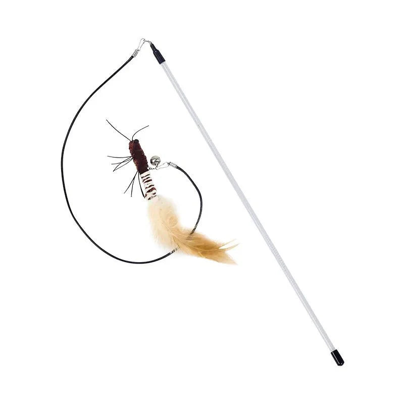 Luxury Cat Teasing Wand with Dragonfly Feather Head Handmade Insect Style Replacement Toy Interactive Play Pet Supplies